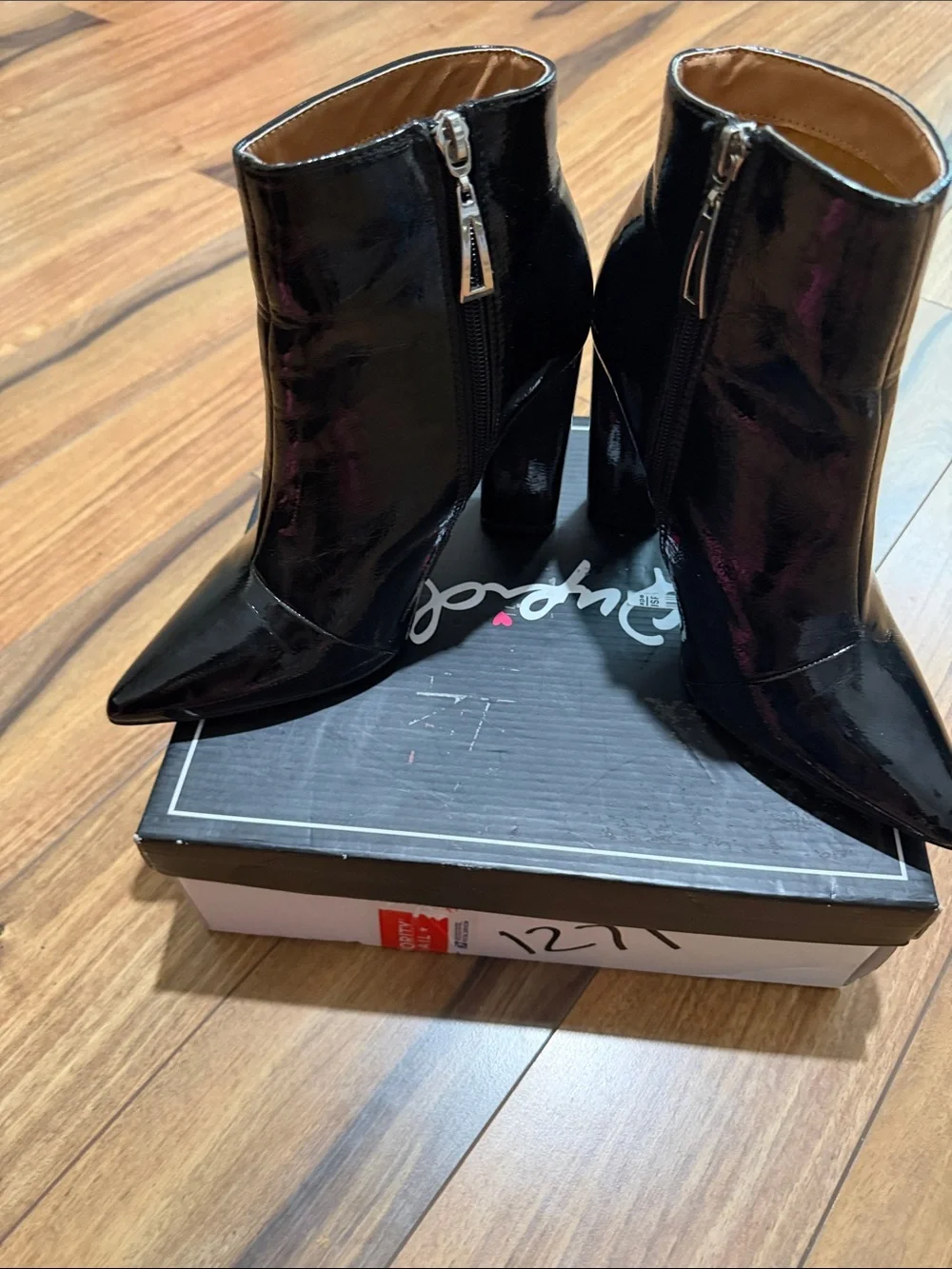 Patent Pointed-Toe Black Ankle Boots - Women's